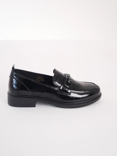 PASS női fekete loafers dekoratív csattal (2)