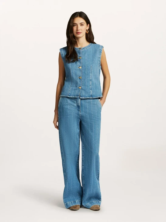BEAUMONT CHARMAINE GILET női kék farmer mellény csíkokkal