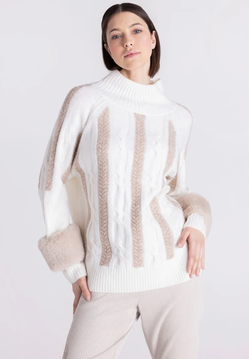 TUZZI STAY WARM női pulóver, krém színű, kötött