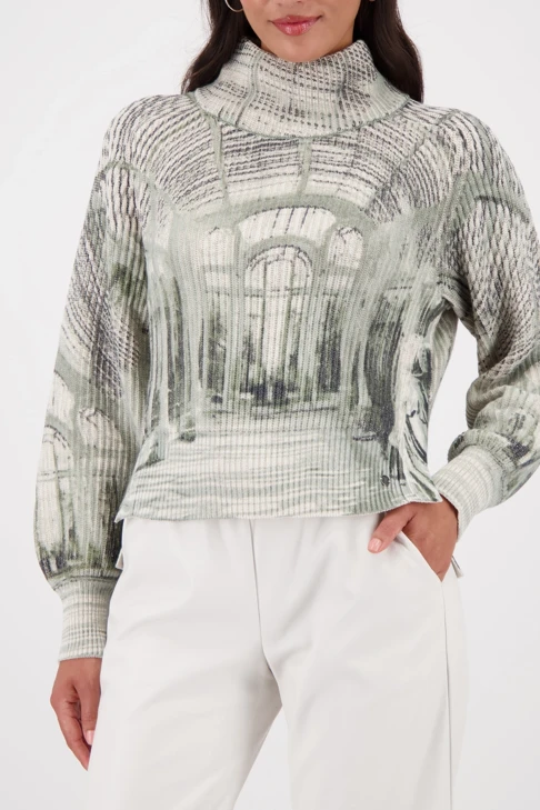 MONARI CITY STYLE női pulóver khaki színű mintás