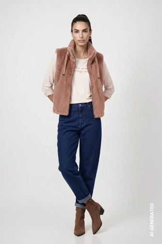 MONARI STUDIO BLUE női szőrme mellény, taupe színű (2)